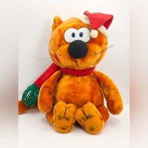 Vintage 1982 Heathcliff Stuffed Plush Animal toy 12” Santa hat & Scarf Applause